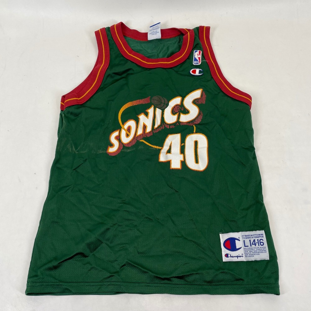 Champion Shawn Kemp Seattle SuperSonics Jersey Youth L 14-16 Green 40 NBA 90s